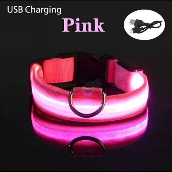 LED Dog Collar USB Charging Saftey Nightlight Flashing 3 Modes Pink Or Green NWT - Picture 3 of 8